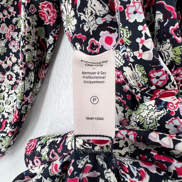 CINQ A SEPT Quinn Dress Womens Floral Print Navy Multi Layered Shirt Tie Midi - Picture 13 of 16